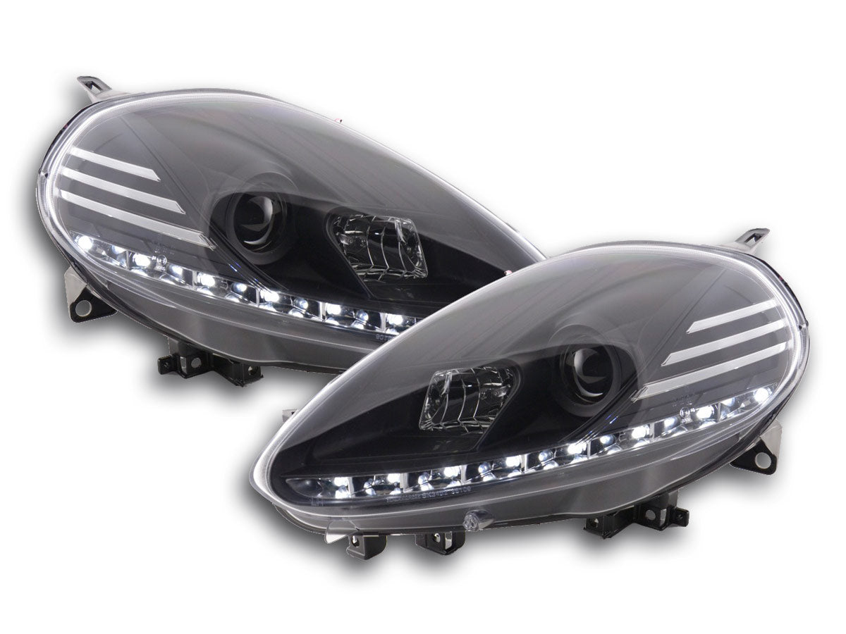 Scheinwerfer Set Daylight LED Tagfahrlicht Fiat Punto Evo 09-11 schwarz Scheinwerfer Set Daylight LED Tagfahrlicht Fiat Punto Evo 09-11 schwarz